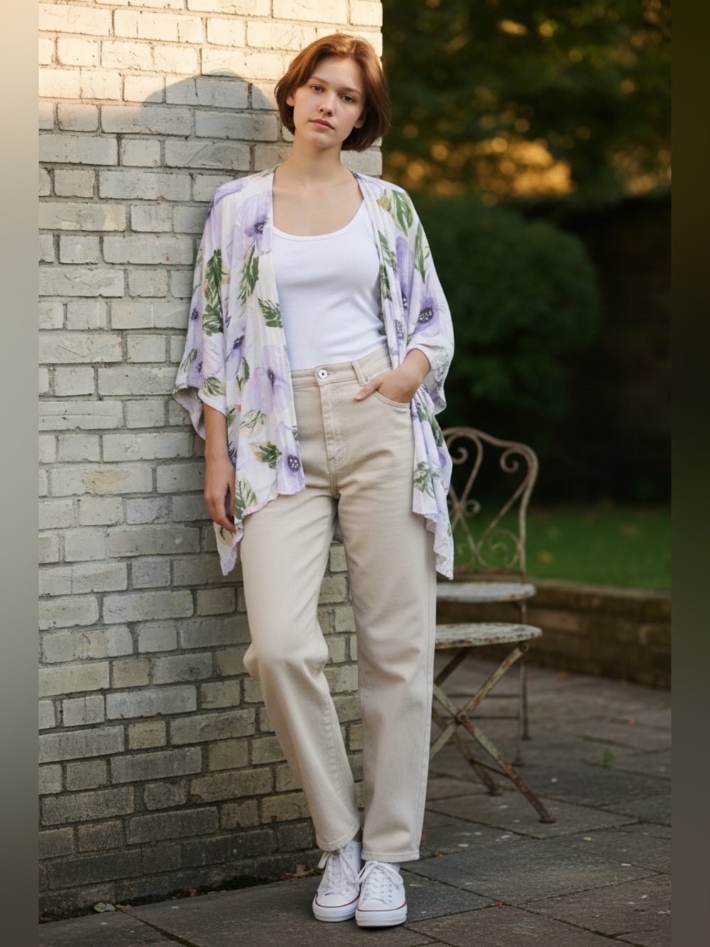 Sseko Multi-Way White Floral Rayon Shawl
